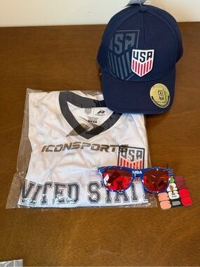 USA Men’s World Cup Set: White Jersey, Blue Hat, Sunglasses (NEW W/ TAGS